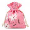 Pouches like linen with printing 10 x 13 cm - natural / pink flowers Pink bags