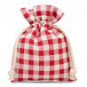 Pouches like linen with printing 10 x 13 cm - natural / red trellis Small bags 10x13 cm