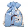 Pouches like linen with printing 12 x 15 cm - natural / blue flowers Blue bags