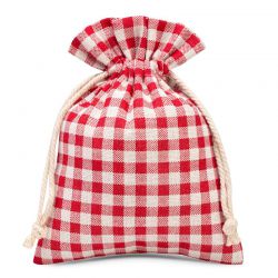 Pouches like linen with printing 13 x 18 cm - natural / red trellis Medium bags 13x18 cm