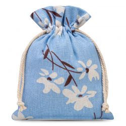 Pouches like linen with printing 13 x 18 cm - natural / blue flowers Blue bags