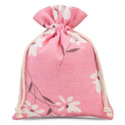 Pouch like linen with printing 15 x 20 cm - natural / pink flowers Pink bags