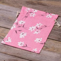 Bag like linen with printing 30 x 40 cm - natural / pink flowers For children