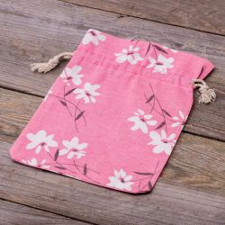 Pouch like linen with printing 18 x 24 cm - natural / pink flowers On the move
