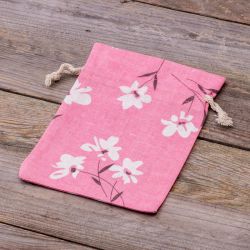 Pouch like linen with printing 15 x 20 cm - natural / pink flowers On the move