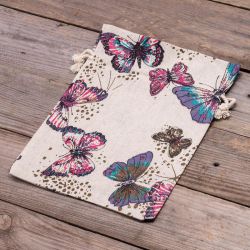 Pouch like linen with printing 18 x 24 cm - natural / butterfly On the move