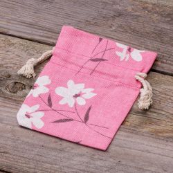 Pouches like linen with printing 10 x 13 cm - natural / pink flowers Linen Bags