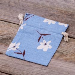 Pouches like linen with printing 12 x 15 cm - natural / blue flowers Linen Bags