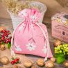 Pouch like linen with printing 15 x 20 cm - natural / pink flowers Medium bags 15x20 cm
