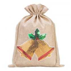 Burlap bag 26 cm x 35 cm - Christmas, Bells Christmas bag