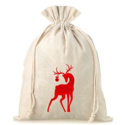 Bag like linen with printing 30 x 40 cm - natural / Christmas Deer Christmas bag