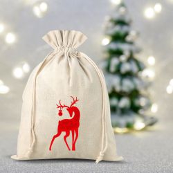 Bag like linen with printing 30 x 40 cm - natural / Christmas Deer Occasional bags