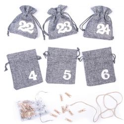 Grey Advent calendar jute pouches 12 x 15 cm + white numbers Christmas bag