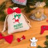 Pouches like linen with printing 12 x 15 cm - natural / Santa Claus Linen Bags