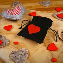 Velvet pouches 8 x 10 cm - black - heart Valentine's Day