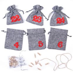 Grey Advent calendar jute pouches 12 x 15 cm + red numbers Burlap bags / Jute bags