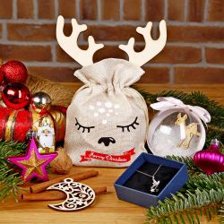 13 x 18 cm jute pouch - Christmas + wooden bauble with antlers Accessories and decorations