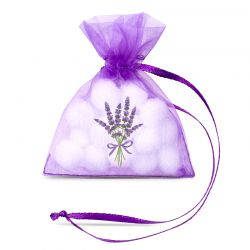 Organza bags 7 x 9 cm - purple dark with print lavender Organza bags
