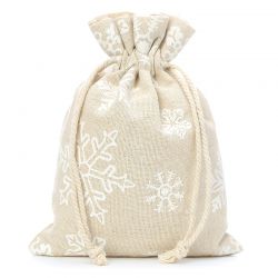 Pouches like linen with printing 15 x 20 cm - natural / snow Christmas bag