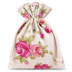 Pouches like linen with printing 10 x 13 cm - natural / roses Small bags 10x13 cm