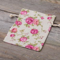 Pouches like linen with printing 12 x 15 cm - natural / roses Linen Bags