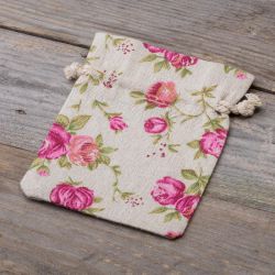 Pouches like linen with printing 9 x 12 cm - natural / roses Linen Bags
