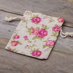 Pouches like linen with printing 10 x 13 cm - natural / roses Linen Bags