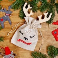 13 x 18 cm jute pouch - Christmas + wooden bauble with antlers Burlap bags / Jute bags