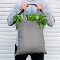 Cotton grocery tote bag 38 x 42 cm with long handles - grey Cotton bags