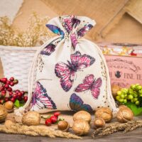 Pouch like linen with printing 15 x 20 cm - natural / butterfly Valentine's Day