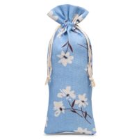 Pouch like linen with printing 16 x 37 cm - natural / blue flowers Blue bags