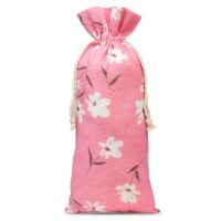 Pouch like linen with printing 16 x 37 cm - natural / pink flowers Medium bags 16x37 cm