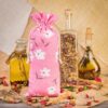 Pouch like linen with printing 16 x 37 cm - natural / pink flowers Pink bags