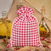 Bag like linen with printing 30 x 40 cm - natural / red trellis Large bags 30x40 cm