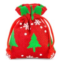 Burlap bags 10 x 13 cm - red / Christmas tree Christmas bag