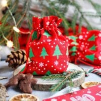 Burlap bags 10 x 13 cm - red / Christmas tree Occasional bags