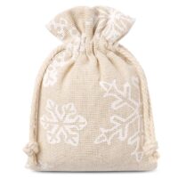 Pouches like linen with printing 12 x 15 cm - natural / snow Christmas bag