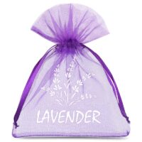 Organza bags 10 x 13 cm - purple dark with print (lavender) Dark purple bags