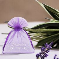 Organza bags 10 x 13 cm - purple dark with print (lavender) 2 Small bags 10x13 cm