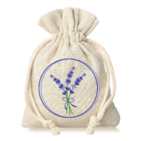 Pouches like linen with printing 10 x 13 cm - natural / lavender Lavender pouches