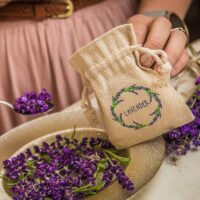 Pouches like linen with printing 10 x 13 cm - natural / lavender Lifehacks – clever ideas