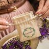 Pouches like linen with printing 9 x 12 cm - natural / lavender DIY – creative sets