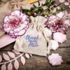 Pouches like linen with printing 9 x 12 cm - natural / thank you /2 Baby Shower