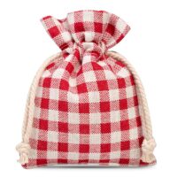 Pouches like linen with printing 12 x 15 cm - natural / red trellis Small bags 12x15 cm