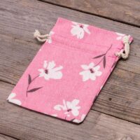 Pouches like linen with printing 13 x 18 cm - natural / pink flowers On the move