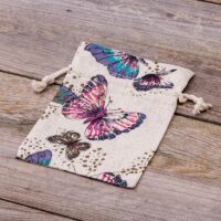 Pouches like linen with printing 13 x 18 cm - natural / butterfly Printed organza bags