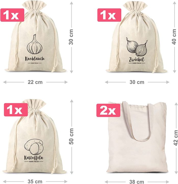 Grocery like linen bags (3 pcs) and cotton shopping bags (2 pcs) (DE) Garden and domestic plants