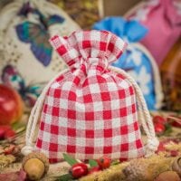 Pouches like linen with printing 10 x 13 cm - natural / red trellis Red bags