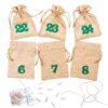 Advent calendar jute bags sized 13 x 18 cm - light brown colour + green numbers Christmas bag