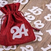 Burlap / Jute bags advent calendar 13 x 18 cm - burgundy + white numbers Marketing gadgets